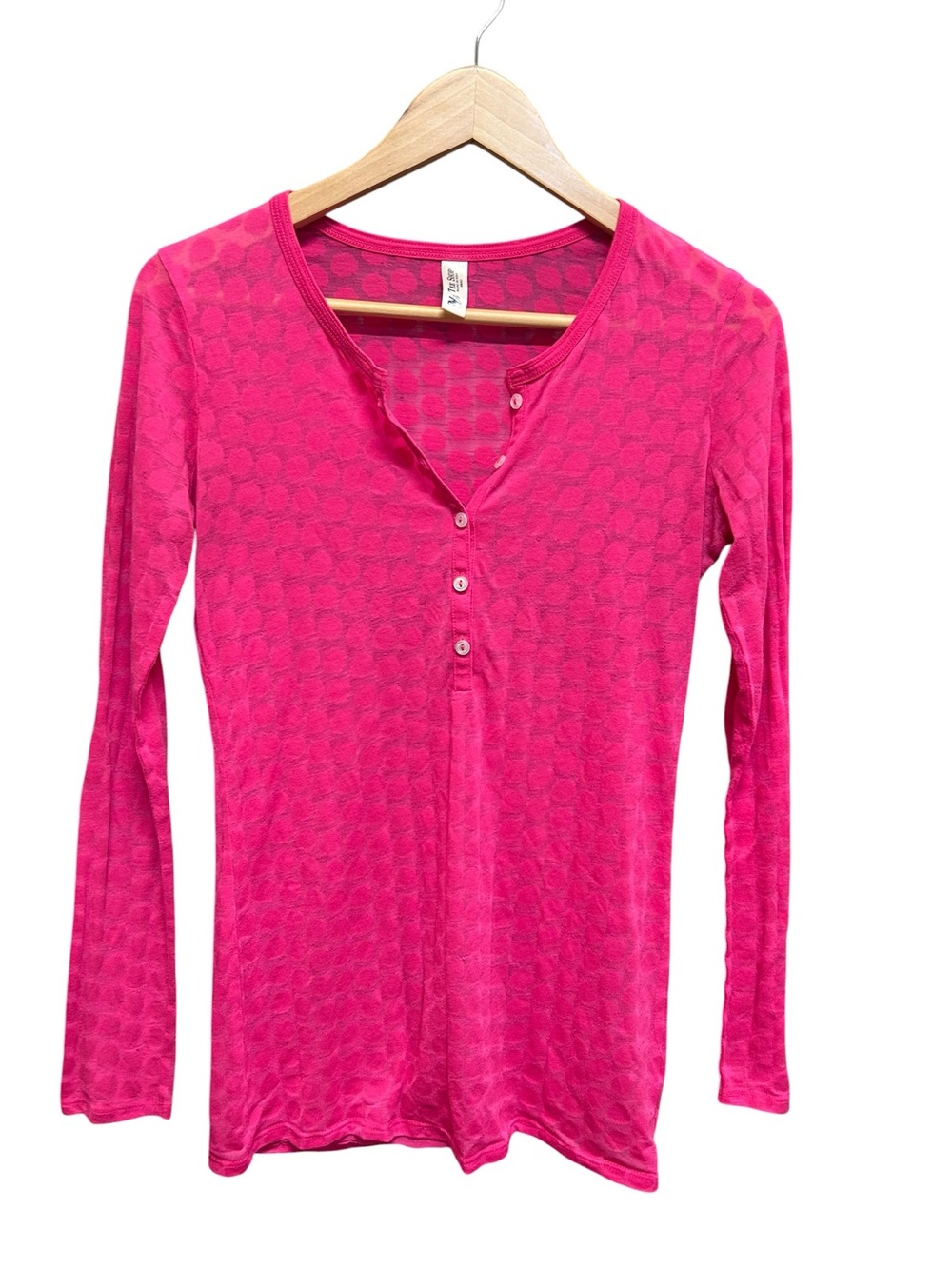 Tee Shop Peru Pink Polka Dot Burnout Long Sleeve Semi Sheer Top Size S
